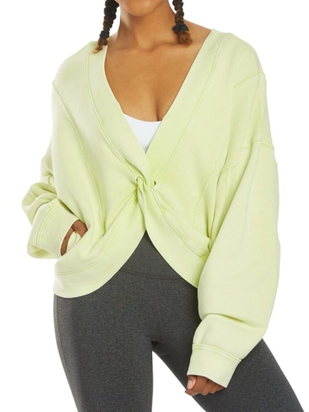 NWT Free People Women's Go For Gold Reversible Pull Over Sweater in Lime Size XS